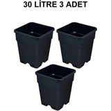 Grow Wizard Plastik Kare Saksı 30 Litre 3 Adet - Siyah
