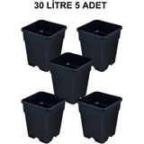 Grow Wizard Plastik Kare Saksı 30 Litre 5 Adet - Siyah