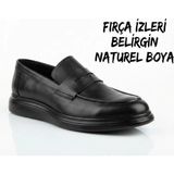 Growish GR0218 Hakiki Deri Düz Poli Taban Fırça İzli El Yapımı NATUREL BOYA Erkek Loafer Günlük Ayakkabı - 0 - Siyah