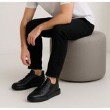 Growish GR0226 Hakiki Deri Mat Siyah Günlük Kalın Taban Bilekten Streçli Sneaker Erkek Ayakkabı