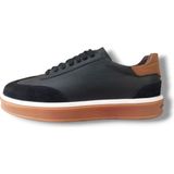 Growish GR0486 Gudi Baskı Floter Deri Üst Kalite Kauçuk Taban Erkek Sneaker Ayakkabı - Siyah