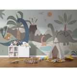 Grown Dinozor Duvar Kağıdı, Pastel Renkli Çizgi Film Temalı Duvar Resmi - Çocuk Odası ve Bebek Odası