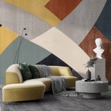 Grown Renkli Şeritli Zarif Geometrik Desenli Duvar Kağıdı - Salon ve Oturma Odası