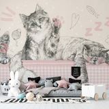 Grown Sevimli Kedi Yavrusu Duvar Kağıdı, Pembe Hayvan Temalı Duvar Resmi - Çocuk Odası ve Bebek Odası