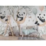 Grown Sevimli Panda Duvar Kağıdı, Suluboya Hayvan Temalı Duvar Resmi - Çocuk Odası ve Bebek Odası