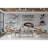 Grown Siyah Beyaz, Kahve Fincanlı ve Yazılı Kafe Duvar Kağıdı
