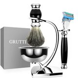 Gruttı Premium Erkekler İçin 4'Ü 1 Arada Islak Tıraş Seti - Manyetik Paslanmaz Çelik Kase + Çinko Alaşımlı Stand + Tıraş Fırçası + Fusion 5 Uyumlu Bıçak