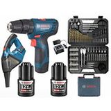 Gsb Darbeli 120 Li 3 Ah Çift Akülü Vidalama + Bosch Gas 12 Şarjlı Araç Süpürgesi + Bosch V-line 103 Parça Uç Seti