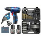 Gsr 120 Li 3 Ah Çift Bataryalı Vidalama + Bosch Gas 12 Şarjlı Araç Süpürgesi + Bosch V-line 103 Parça Uç Seti