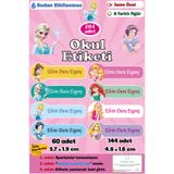 GSticker İsme Özel Okul Etiketi Kalem Defter Etiketi Sticker Çocuk Prenses Figürlü İsim Etiketi