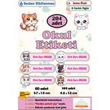 GSticker İsme Özel Okul Etiketi Kalem Defter Etiketi Sticker Kız Erkek Çocuk Kedili İsim Etiketi