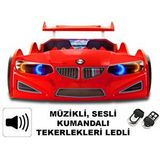Gt1 - Kirmizi Arabali Yatak - Kumandali, Sesli, Ledli Kırmızı