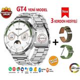 Gt4 Amoled Ekran + 3 Kordonlu + Çelik Kasa Akıllı Saat (2023 Yeni Model) - Gri