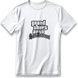 Gta San Andreas Tişört Model Baskılı Oversize Unisex %100 Pamuklu Nefes Alan Kalın Kumaşlı T-Shirt - Beyaz