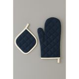 GTB Butik Yanmaz ve Isıya Dayanıklı Fırın Eldiveni ve Tutacak (1 Eldiven, 1 Tutacak) Unisex Kullanım - Lacivert - Standart
