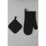 GTB Butik Yanmaz ve Isıya Dayanıklı Fırın Eldiveni ve Tutacak (1 Eldiven, 1 Tutacak) Unisex Kullanım - Siyah - Standart