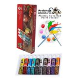 Guaj Boya 10 Renk Nova Color 9 Ml Tüp 1 Paket 10 Lu Guaj Boya Seti ve Yuvarlak Resim Paleti Fırçalı 1 Paket 10 Hazneli B