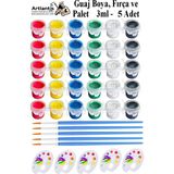 Guaj Boya 3 ml 6 Renk Resim Fırçası ve Paleti 5 Paket Mini Küçük Guaj Boya Etkinlik Boyama Boyası Su Bazlı Resim Okul - Standart - Çok Renkli