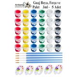 Guaj Boya 3 Ml 6 Renk Resim Fırçası Ve Paleti 5 Paket Mini Küçük Guaj Boya Etkinlik Boyama Boyası Su Bazlı Resim Okul