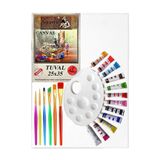Guaj Boya Hobi Boyama Seti 1 Paket 25X35 Cm Tuval 12 Li Guaj Boya Tup Resim Paleti Firca Seti 6 Li