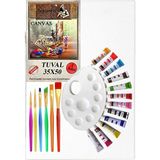 Guaj Boya Hobi Boyama Seti 1 Paket 35X50 Cm Tuval 12 Li Guaj Boya Tup Resim Paleti Firca Seti 6 Li