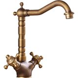 Guangdong Spirit Antik Lavabo Br Musluklar Banyo Lavabo Bataryası Güverte Bataryası Döndür Tek Kolu Sıcak ve Soğuk Su Mikser Muslukları Vinç Musluğu -S - Gri