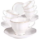 GuangYang Yeni Bone China Modern Zarif Tasarım Espresso Kahve Fincanları ve Tabakları Seti 6'lı 80 ml 3 oz Küçük Beyaz Mini Bardak Seti Altın Kenar Saplı