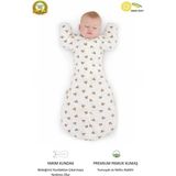 Guaraz %100 Organik Pamuk Yumuşacık Dokulu Bebek Kundak - Eldiven Manşetli Fermuarlı Uyku Tulumu - 3 - 6 Ay - Beyaz - Kahverengi
