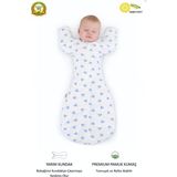 Guaraz %100 Organik Pamuk Yumuşacık Dokulu Bebek Kundak - Eldiven Manşetli Fermuarlı Uyku Tulumu - Beyaz - Mavi - 3 - 6 Ay