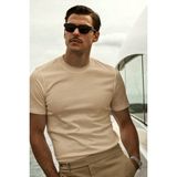 Guaraz Erkek Slimfit Dar Kesim Bisiklet Yaka %100 Organik Pamuk Düz Basic Yazlık T-Shirt - Bej - XL
