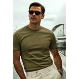 Guaraz Erkek Slimfit Dar Kesim Bisiklet Yaka %100 Organik Pamuk Düz Basic Yazlık T-Shirt - Haki - XL