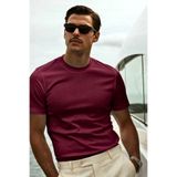 GUARAZ Erkek Slimfit Dar Kesim Bordo Bisiklet Yaka %100 Organik Pamuk Düz Basic Yazlık T-shirt