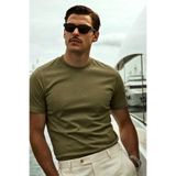 GUARAZ Erkek Slimfit Dar Kesim Haki Bisiklet Yaka %100 Organik Pamuk Düz Basic Yazlık T-shirt