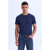 GUARAZ Erkek/Unisex Slim Fit Dar Kesim Likralı Vücuda Oturan Lacivert Yumuşak Dokulu Bisiklet Yaka Tişört