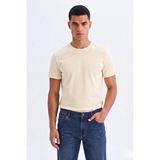 Guaraz Erkek/unisex Slim Fit Dar Kesim Likralı Vücuda Oturan Yumuşak Dokulu Bisiklet Yaka Tişört - Bej - XL