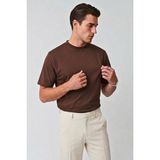 Guaraz Old Money Erkek %100 Pamuklu Yumuşak Kumaşlı Yuvarlak Yakalı Oversize Basıc T-Shirt - Kahverengi - 2XL