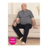 GUAVA+ Erkek Antrasit Geniş Kalıp %100 Pamuk Kısa Kol Cepli Büyük Beden Pijama Takımı