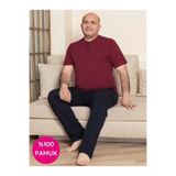 GUAVA+ Erkek Bordo Geniş Kalıp %100 Pamuk Kısa Kol Cepli Büyük Beden Pijama Takımı