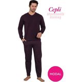 Guava Erkek Mürdüm V Yaka Düğmesiz Ekose Desen Modal Mevsimlik Uzun Kol Manşetli Cepli Pijama Takımı