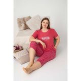 Guava Kadın Büyük Beden Narçiçeği Düğmesiz Bisiklet Yaka Viskon Kısa Kol Kapri Pijama Takımı(Basen Kapatır Tunik Boy Kapri) - 2XL