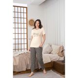 Guava Kadın Düğmesiz Bisiklet Yaka Viskon Yazlık Kısa Kol Cepli Pijama Takımı - Krem - 2XL