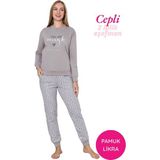 Guava Kadın Gri Kalp Desen Bisiklet Yaka Bilek Manşet 2 İplik Cepli Kışlık Jogger Eşofman Pijama Takımı Homewear - XL