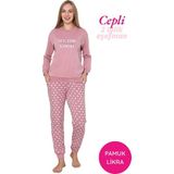 Guava Kadın Pembe Puantiye Desen Bisiklet Yaka Bilek Manşet 2 İplik Cepli Kışlık Jogger Eşofman Pijama Takımı Homewear