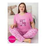 GUAVA+ Pembe Bisiklet Yaka Düğmesiz Battal Kesim Viskon Yazlık Kısa Kol Cepli Büyük Beden Pijama Takımı