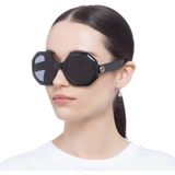 Gucci GG1242S 001 57-24 Kadın Füme Mat Camlı Siyah Asetat Geometrik Güneş Gözlüğü