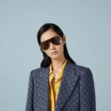 Gucci GG1436S 001 99-1 Kadın Siyah Mat Camlı Altın Metal Geometrik Güneş Gözlüğü
