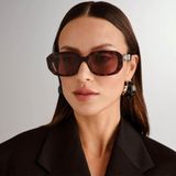 Gucci GG1535S 002 54-20 Kadın Kahverengi Mat Camlı Kahverengi Asetat Dikdörtgen Güneş Gözlüğü