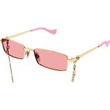 Gucci GG1600S 004 56-18 Unisex Pembe Mat Camlı Altın Metal Dikdörtgen Güneş Gözlüğü