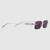 Gucci GG1808S 004 52-20 Kadın Dikdörtgen Güneş Gözlüğü – Gümüş, Taşlı Logo - Mor