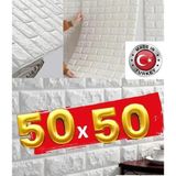 Güçlü 50X50 cm Kendinden Yapışkanlı Esnek Köpük Duvar Kağıdı Paneli 3D Boyutlu Tuğla Desen - 1 Adet - Beyaz